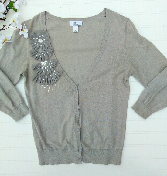 LOFT Sweaters - LOFT gray pima cotton applique/sequined cardigan